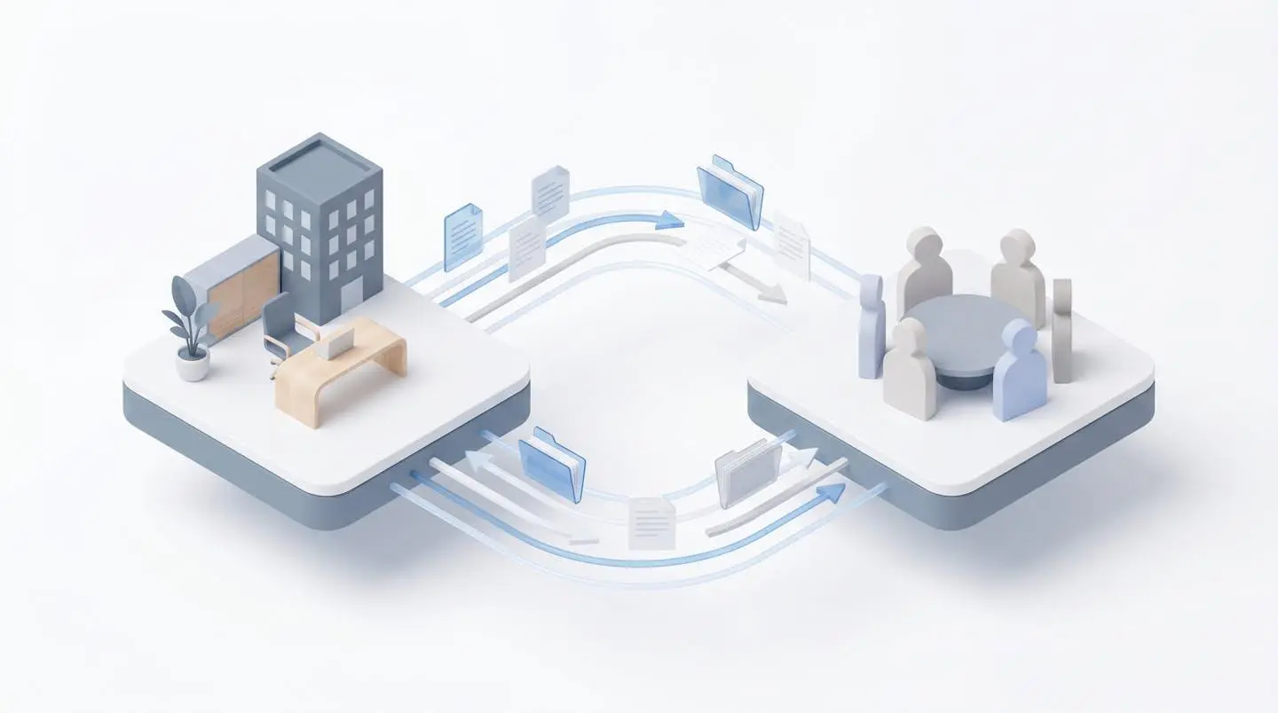 Illustration isométrique montrant les flux d'information entre CSE et employeur.